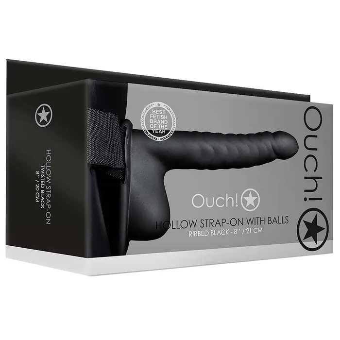 Ouch Ribbed 8 Inch Hollow Ballsy StrapOn in Black Shots Toys Female Sex Toys Ouch Ribbed 8 Inch Hollow Ballsy StrapOn in Black Shots Toys Female Sex Toys