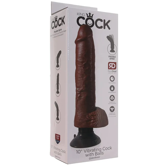 Pipedream King Cock 10 Inch Vibrating Dildo with Balls in Brown Dildos