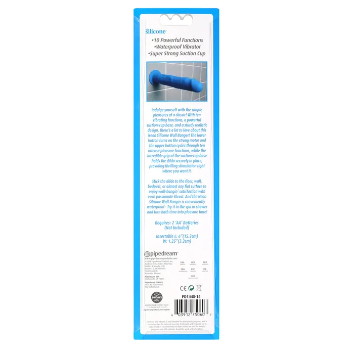Pipedream Products Vibrators Pipedream Neon Silicone Wall Banger Vibrating Dildo Blue