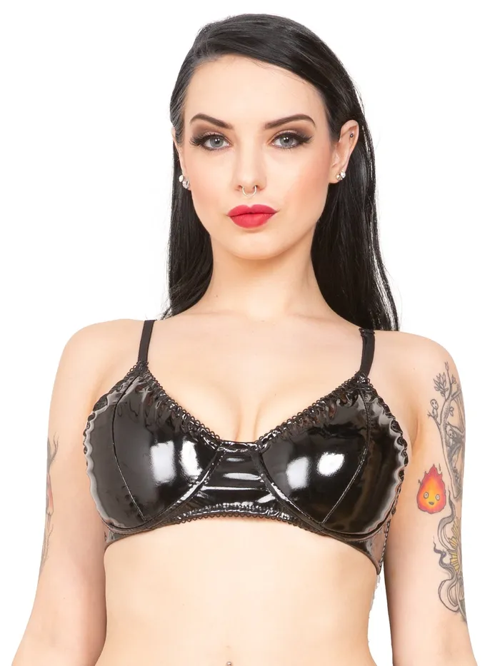 PVC Seductress Bra in Black HonourSkintwocom Female Sex Toys
