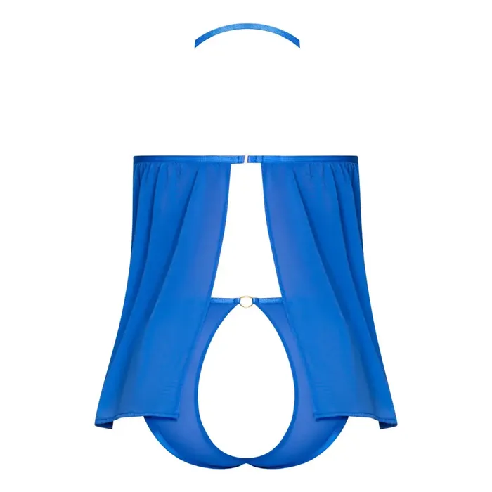 Sassy Cupless Babydoll Panty Set Cobalt Magic Silk Female Sex Toys