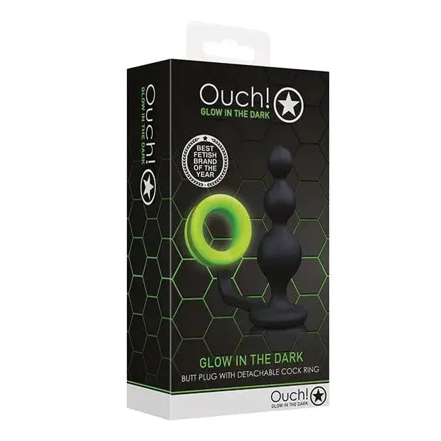 Shots America Anal Shots Ouch Beads Butt Plug Wcock Ring Glow In The Dark
