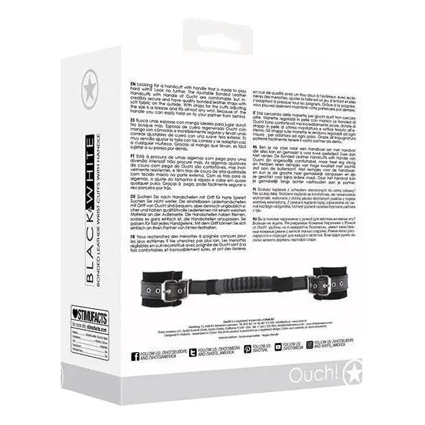 Shots America Anal Shots Ouch Black White Bonded Leather Hand Cuffs Whandle Black Shots America Anal Shots Ouch Black White Bonded Leather Hand Cuffs Whandle Black