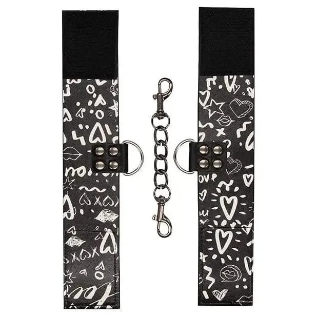 Shots America Anal Shots Ouch Love Street Art Fashion Printed Hand Cuffs Black