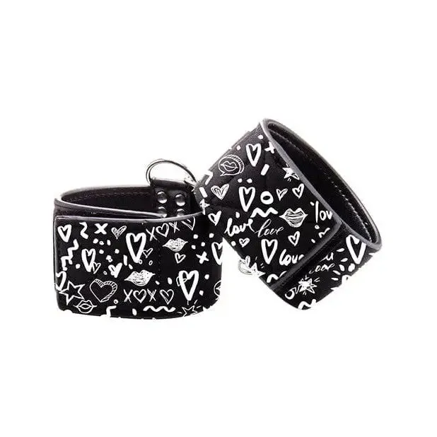 Shots America Anal Shots Ouch Love Street Art Fashion Printed Hand Cuffs Black