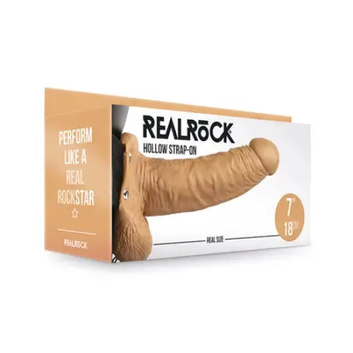 SHOTS AMERICA Female Sex Toys RealRock Realistic 7 in Hollow StrapOn With Balls Tan SHOTS AMERICA Female Sex Toys RealRock Realistic 7 in Hollow StrapOn With Balls Tan