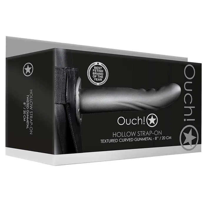 Shots Toys Female Sex Toys Textured Curved 8 Inch Hollow StrapOn in Gunmetal Shots Toys Female Sex Toys Textured Curved 8 Inch Hollow StrapOn in Gunmetal