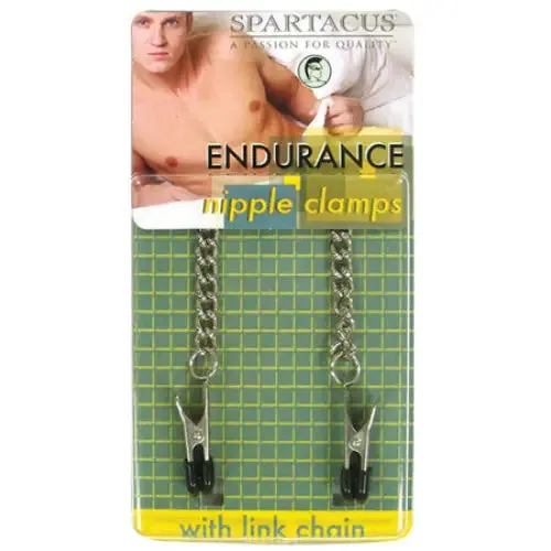 Spartacus Endurance Nipple Clamps With Curbed Chain Rubber Tipped Spartacus Male Sex Toys Spartacus Endurance Nipple Clamps With Curbed Chain Rubber Tipped Spartacus Male Sex Toys