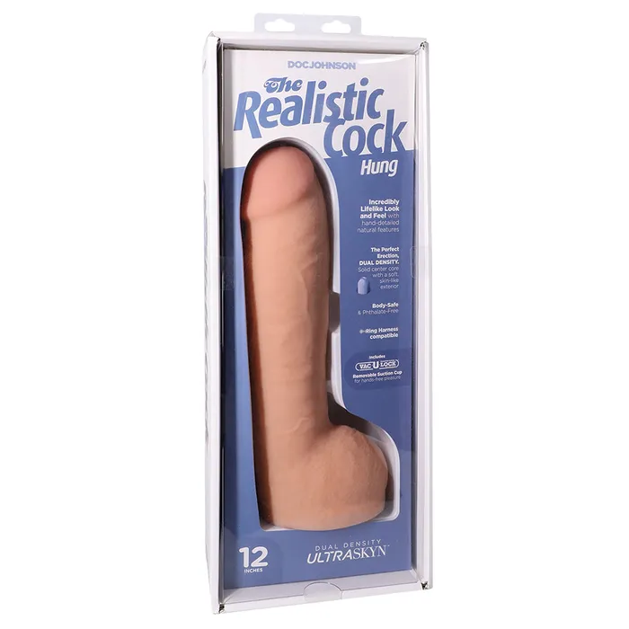 The Realistic Hung 12 Inch Cock with Balls in Vanilla Doc Johnson Dildos