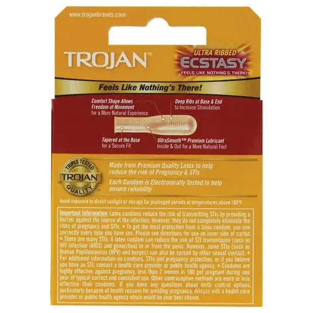 Trojan Ultra Ribbed Ecstasy Condoms Box Of 3 Trojan Female Sex Toys Trojan Ultra Ribbed Ecstasy Condoms Box Of 3 Trojan Female Sex Toys
