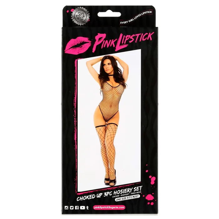 Vibrators Pink Lipstick Choked Up 3PC Bodysuit Black OS Pink Lipstick