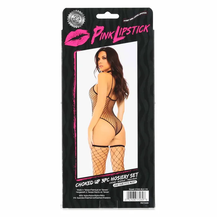 Vibrators Pink Lipstick Choked Up 3PC Bodysuit Black OS Pink Lipstick