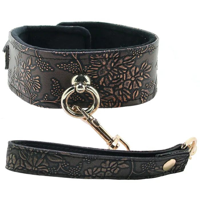Vibrators Spartacus Lockable Lined Collar and Leash in Metallic Floral
