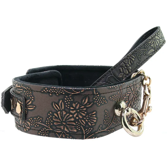 Vibrators Spartacus Lockable Lined Collar and Leash in Metallic Floral