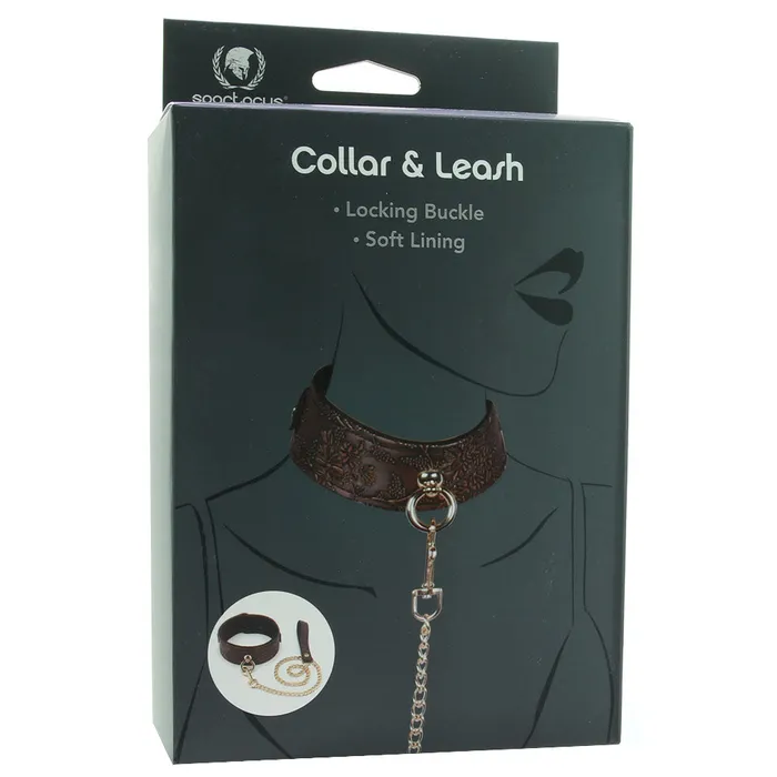 Vibrators Spartacus Lockable Lined Collar and Leash in Metallic Floral