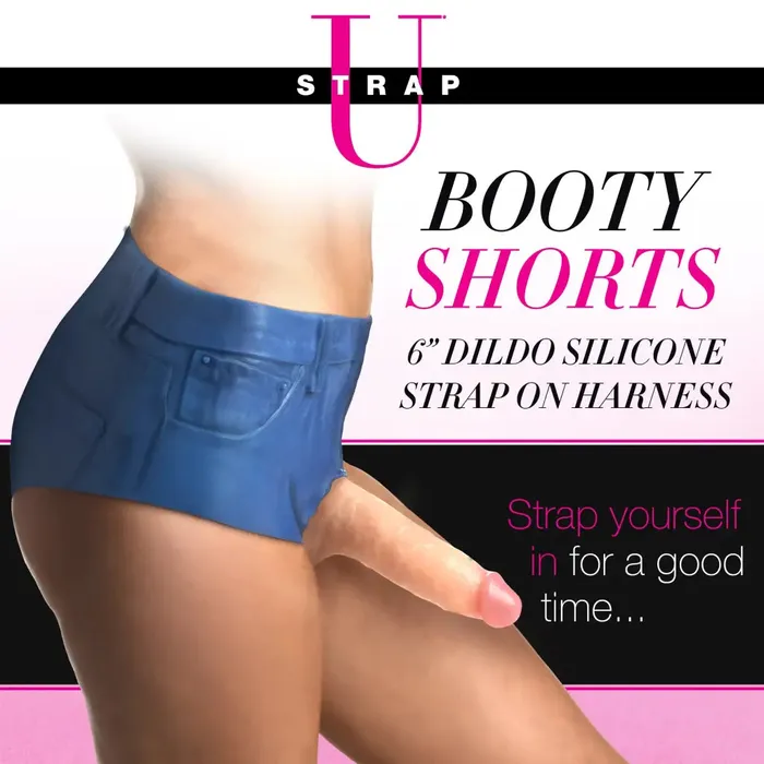 XR Brands Female Sex Toys Booty Shorts 6 Inch Dildo Silicone Strap On Harness Medium