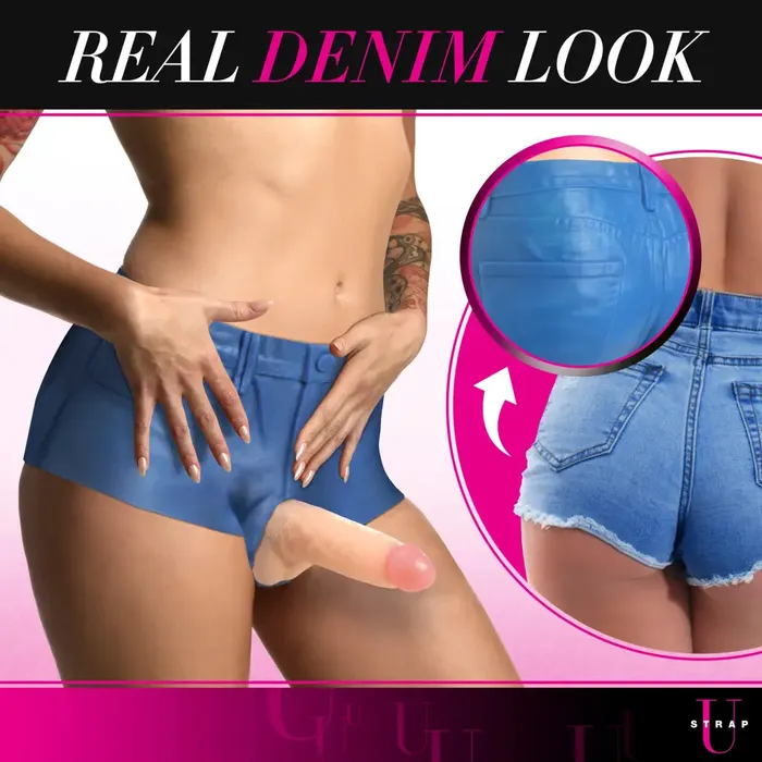 XR Brands Female Sex Toys Booty Shorts 6 Inch Dildo Silicone Strap On Harness Medium