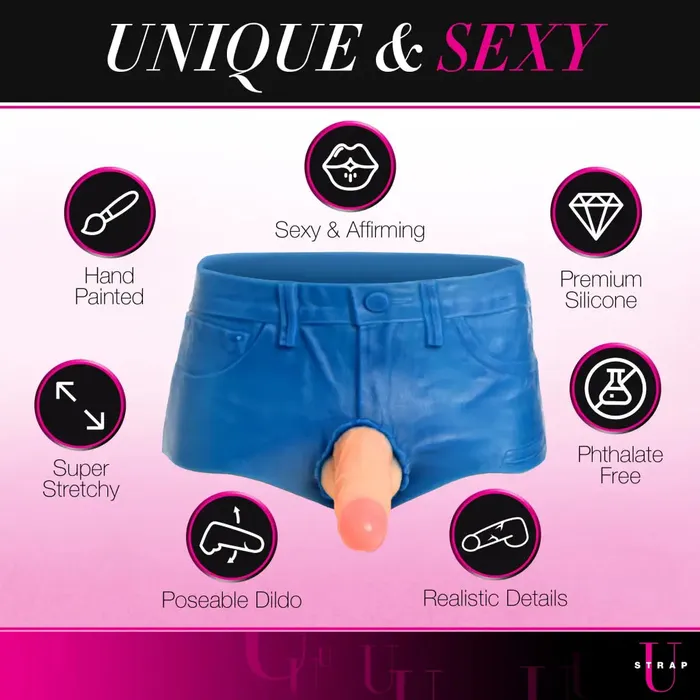 XR Brands Female Sex Toys Booty Shorts 6 Inch Dildo Silicone Strap On Harness Medium