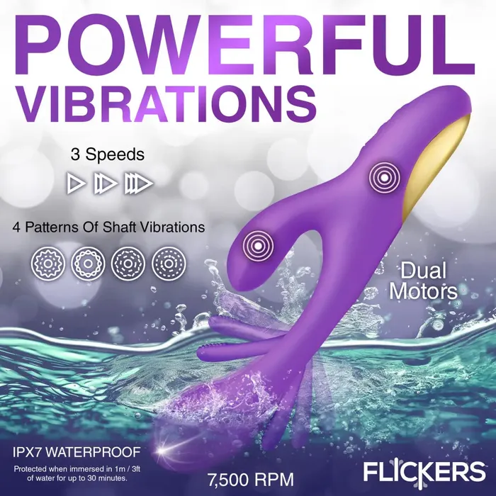 XR Brands Female Sex Toys Tri Flick Silicone Flicking Rabbit Vibrator