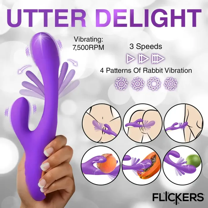 XR Brands Female Sex Toys Tri Flick Silicone Flicking Rabbit Vibrator
