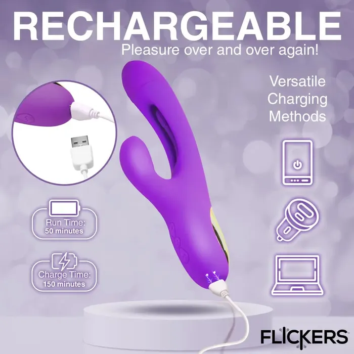 XR Brands Female Sex Toys Tri Flick Silicone Flicking Rabbit Vibrator