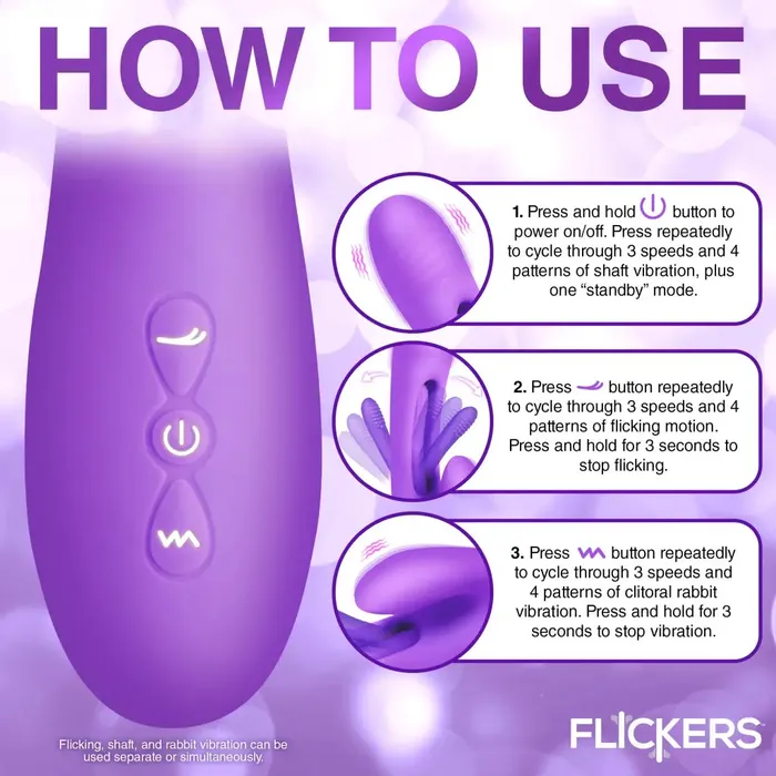 XR Brands Female Sex Toys Tri Flick Silicone Flicking Rabbit Vibrator
